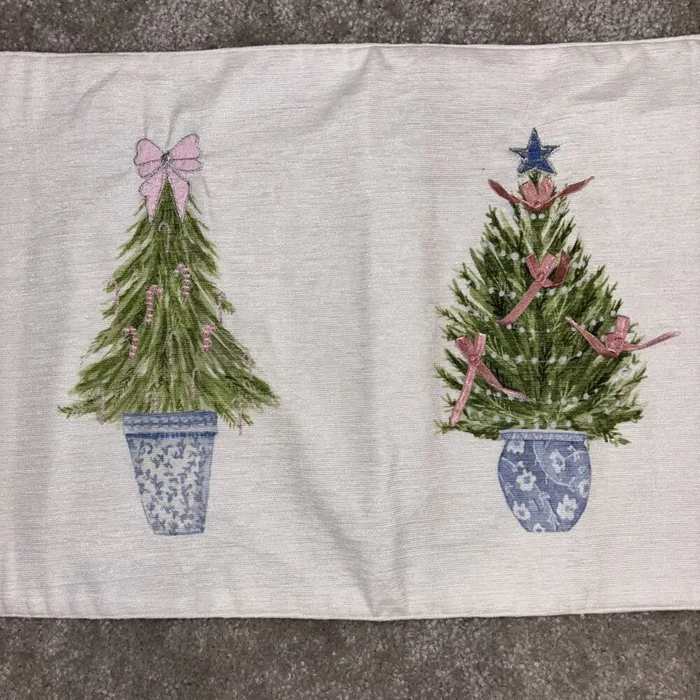 Lillian August Chinoiserie Trees Table Runner Christmas Tree Bow Laura Ashley